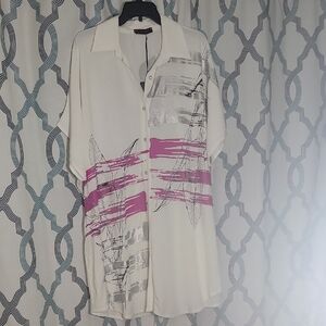 Women's White and Pink Tunic Top